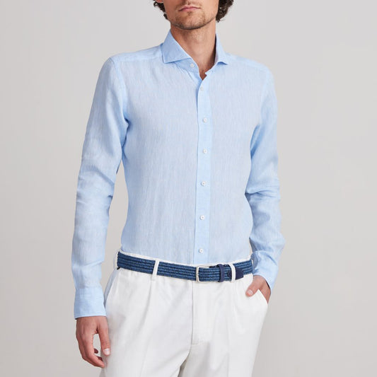 EMANUEL BERG | Chemise ''Harvard'' en lin- Bleu clair