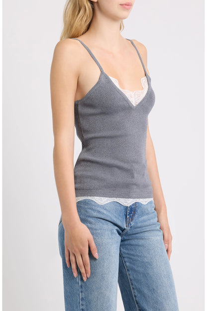 Dèluc | Camisole avec bordure en dentelle 'Television' | Grise