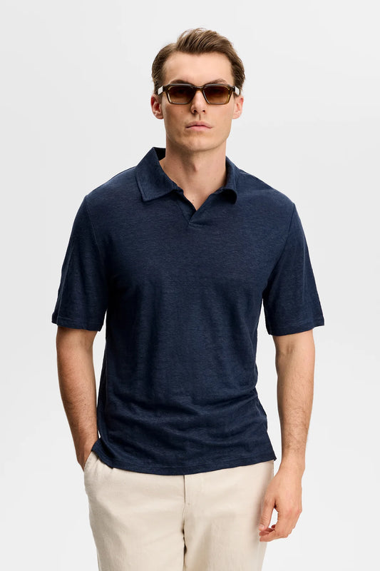 J.Lindeberg | polo à manches courtes en lin "Roy" - Bleu marin