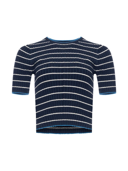 White + Warren | T-shirt en coton biologique ''Terry Blend'' - Marine/Crème