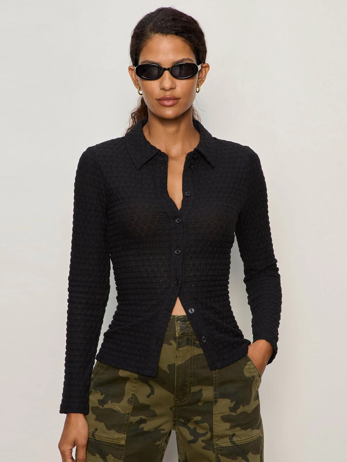 SANCTUARY | Haut boutonné "Juno Textured"  | Noir