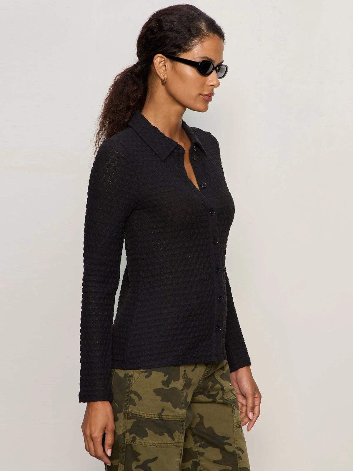SANCTUARY | Haut boutonné "Juno Textured"  | Noir