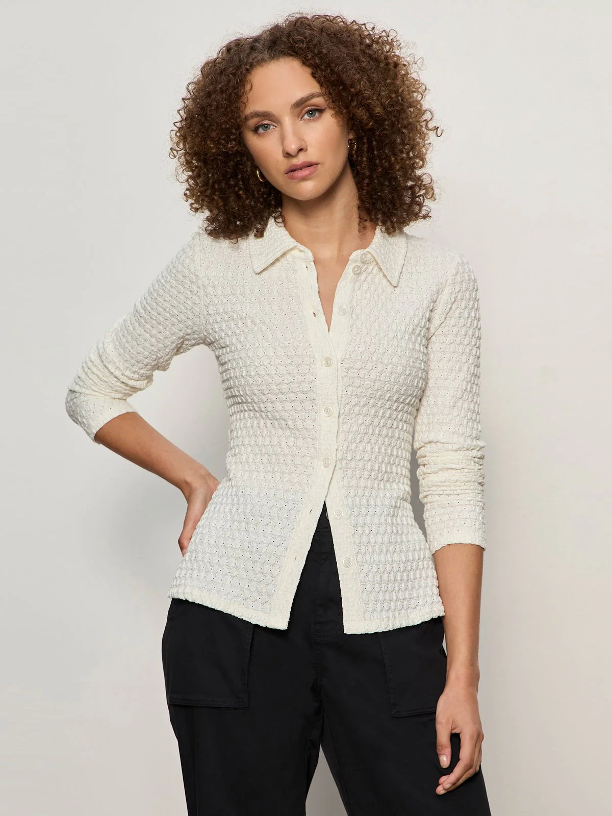 SANCTUARY | Haut boutonné "Juno Textured"  | Blanc