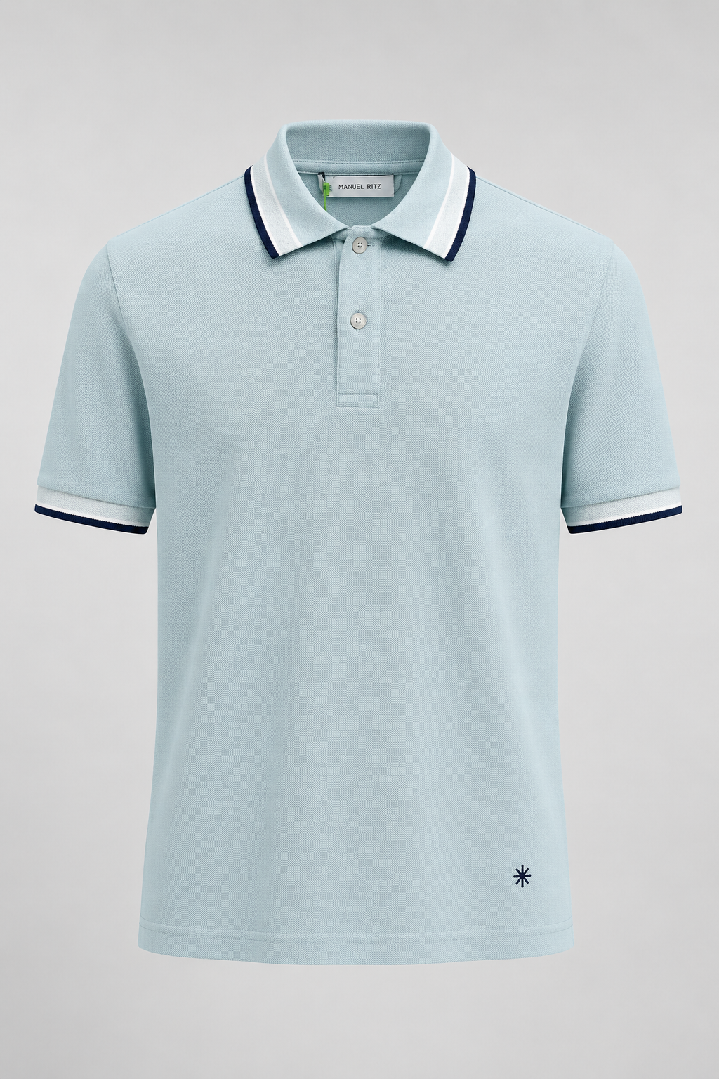 Manuel Ritz | Polo en piqué avec col contrasté  - Bleu clair/ Marine