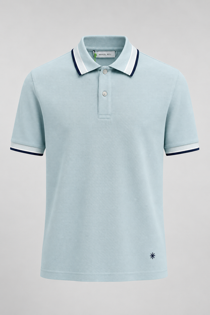Manuel Ritz | Polo en piqué avec col contrasté  - Bleu clair/ Marine
