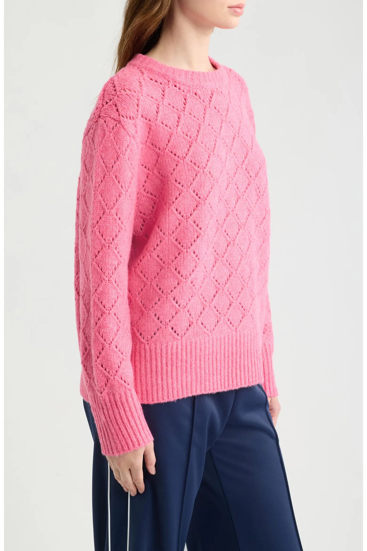 Dèluc | Pull à col rond en tricot pointelle 'Vitosha' | Rose