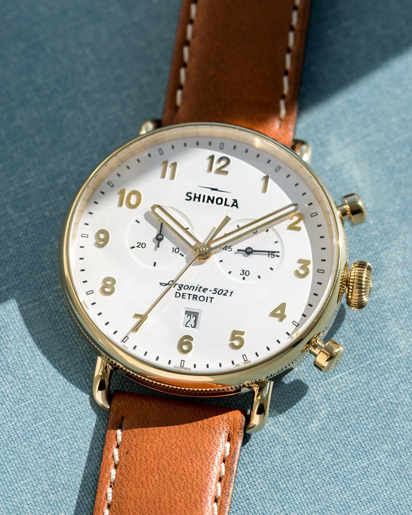 Shinola - Montre CANFIELD CHRONO 43MM - Blanc / Or