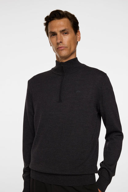 J.LINDEBERG | Pull "Kiyan" Merino Quarter Zip - Gris foncé mélanger