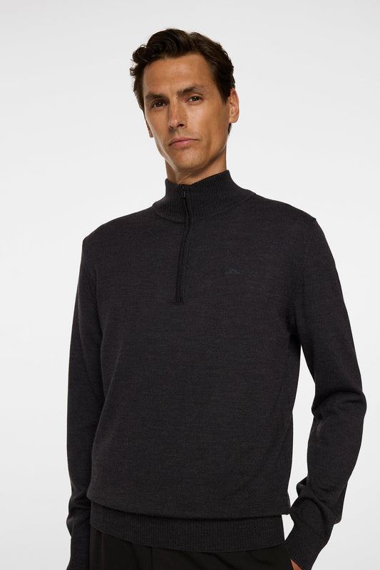 J.LINDEBERG | Pull "Kiyan" Merino Quarter Zip - Gris foncé mélanger