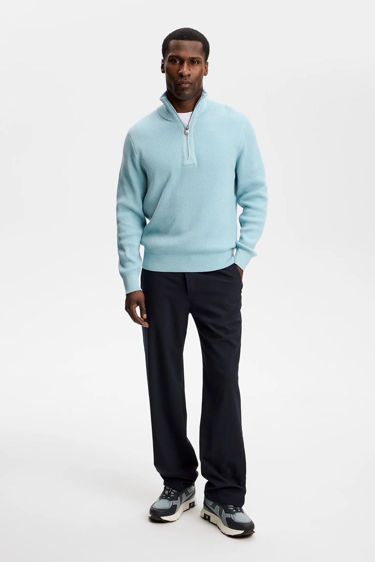 J.Lindeberg | Pull en maille à demi-fermeture éclair "Alex" - Bleu Forget