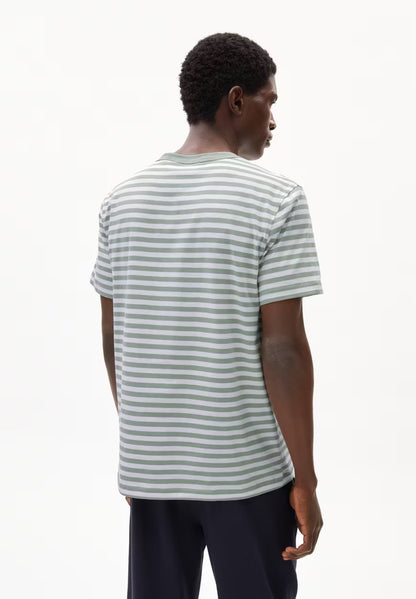 ARMEDANGELS | T-Shirt rayé avec poche "MAARKOS" - Vert sauge