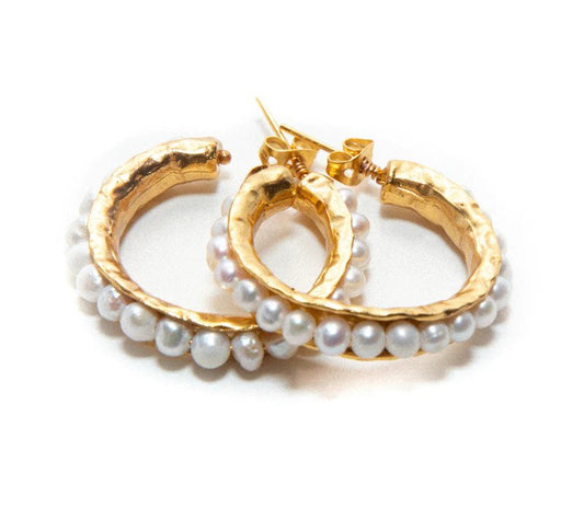 RM Kandy - Beaded Hoop Earrings - 21K Gold Plated