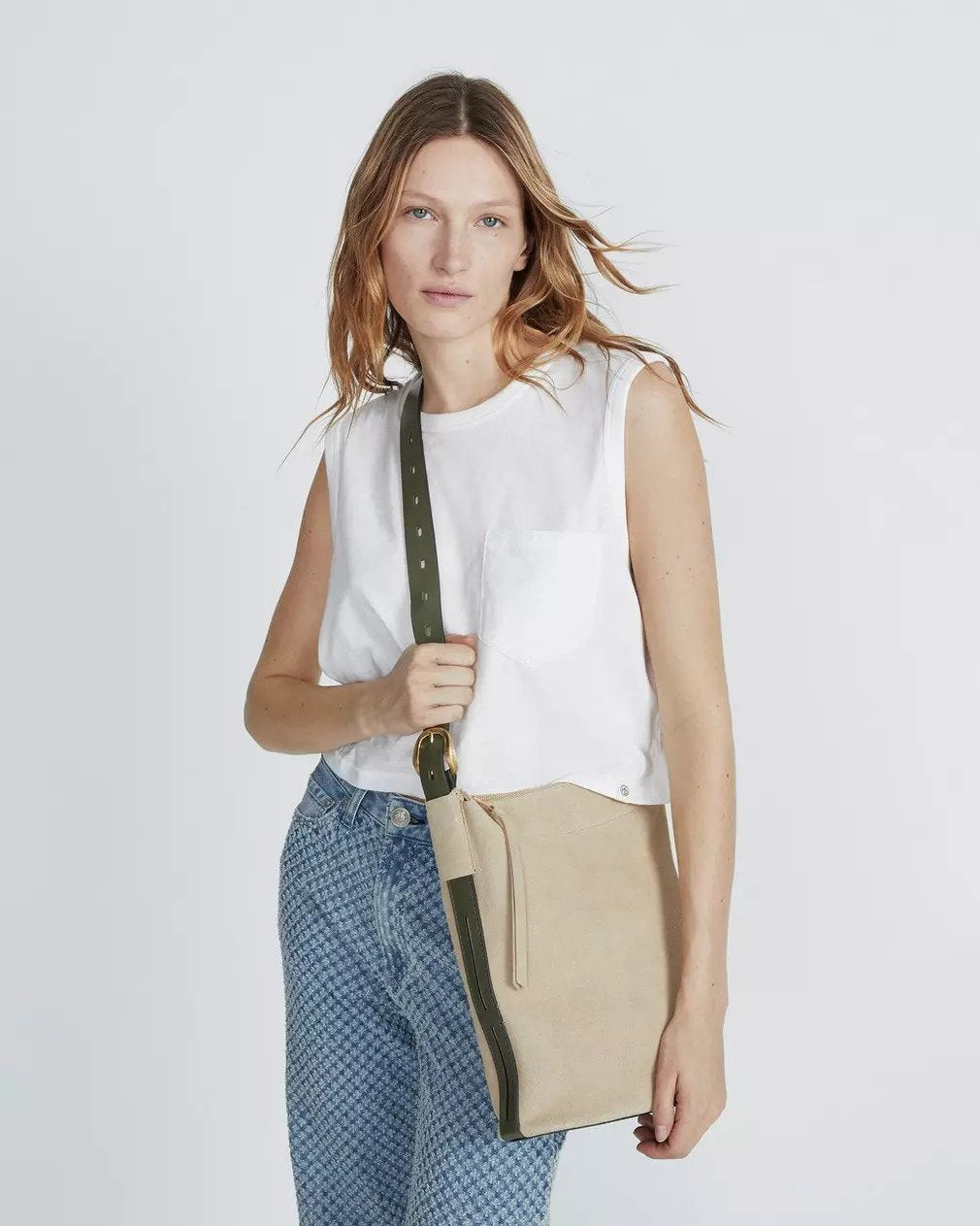RAG&BONE - Sac en daim "BELIZE" - Écru et vert