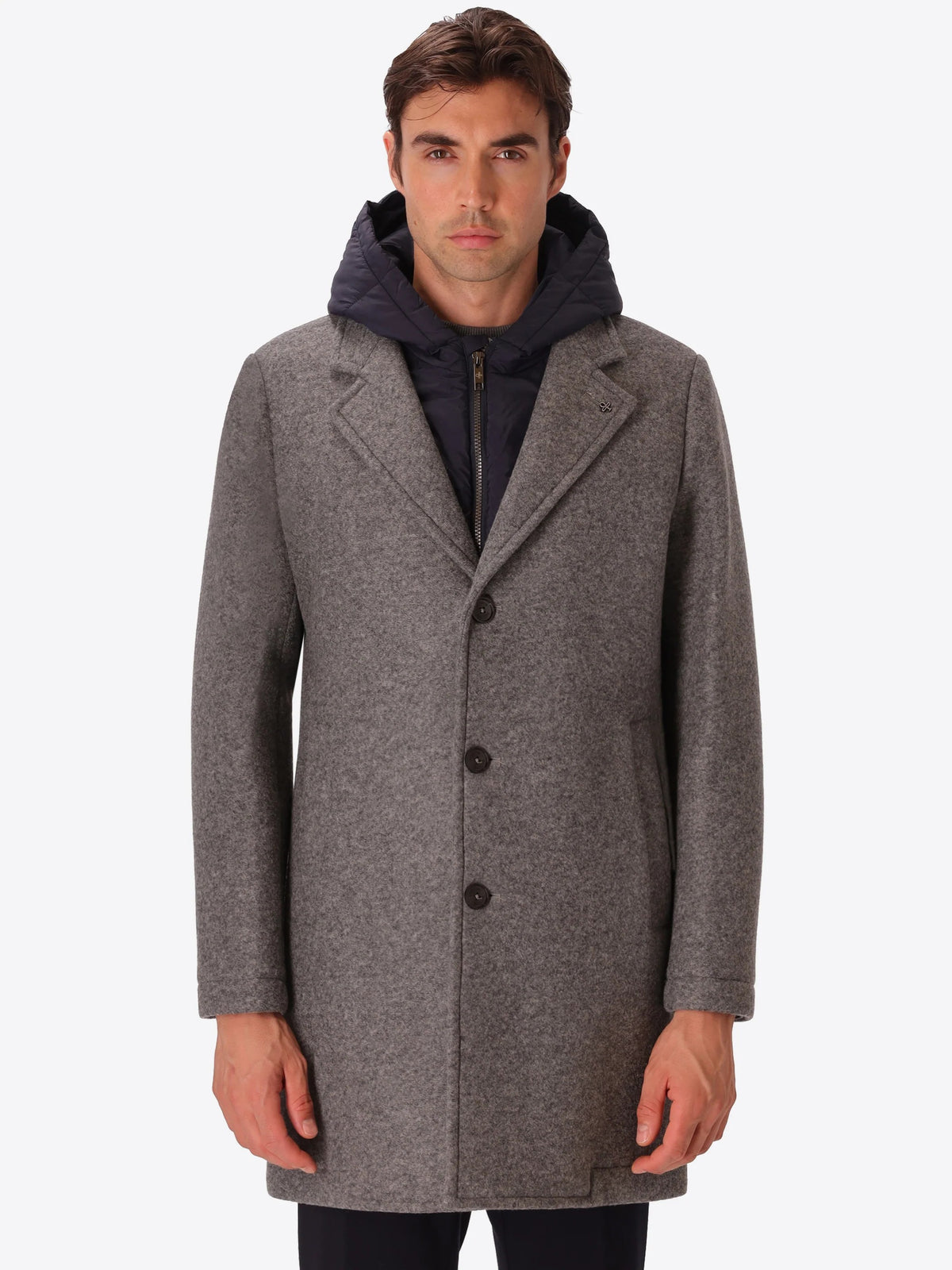 Distretto 12 | Manteau en laine bouillie avec bavette amovible  | Gris