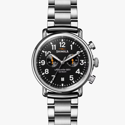 Shinola - Montre Runwell Chrono 41 mm - Noir / bracelet en acier inoxydable