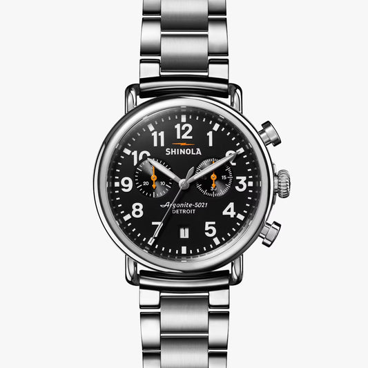 Shinola - Montre Runwell Chrono 41 mm - Noir / bracelet en acier inoxydable