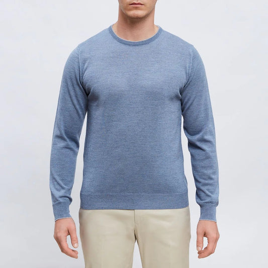 Emanuel Berg | Pull à col rond en laine mérinos extra fine - Bleu clair