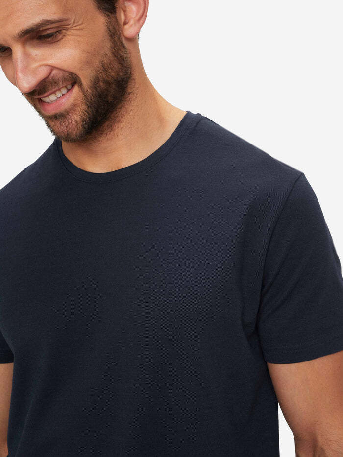 Derek Rose | T-shirt ''RAMSAY'' en coton piqué et Tencel  - Marine