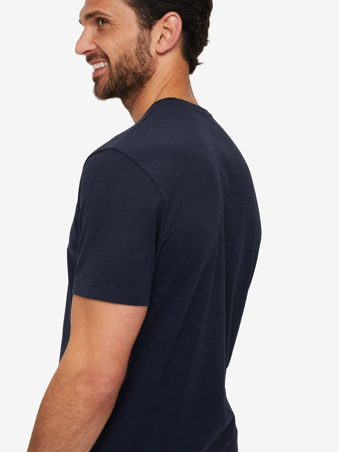 Derek Rose | T-shirt ''RAMSAY'' en coton piqué et Tencel  - Marine