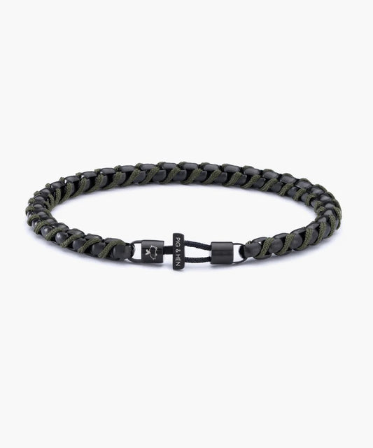 Pig & Hen | Bracelet Catena Curb - Vert armée/noir