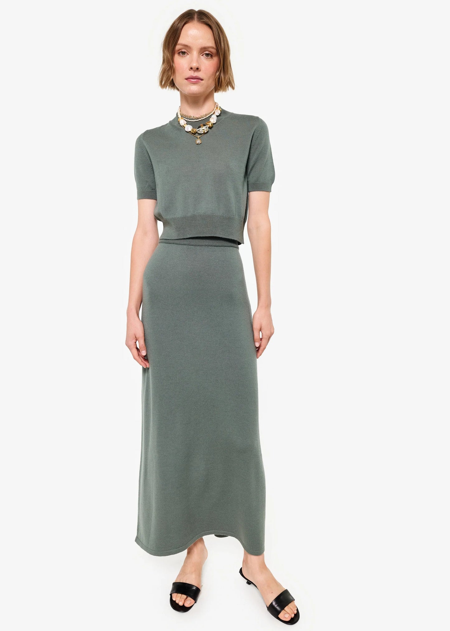 CAMI NYC | Le haut court en maille mérinos ''Lexa''  - vert sage