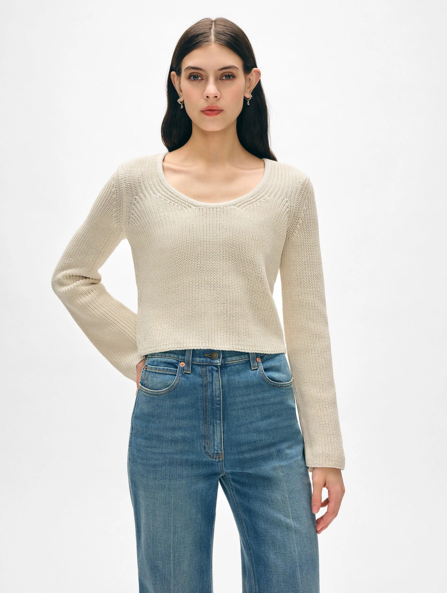 White + Warren | Le top cannelé Cotton ''Tape'' - Ecru