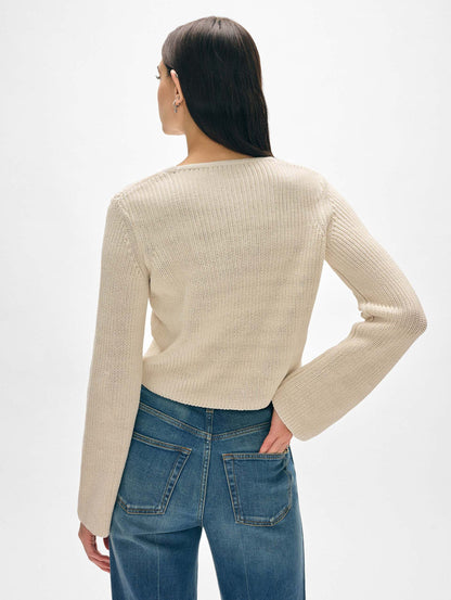 White + Warren | Le top cannelé Cotton ''Tape'' - Ecru