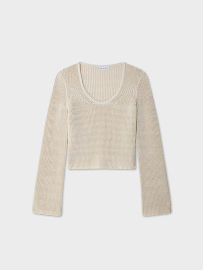 White + Warren | Le top cannelé Cotton ''Tape'' - Ecru