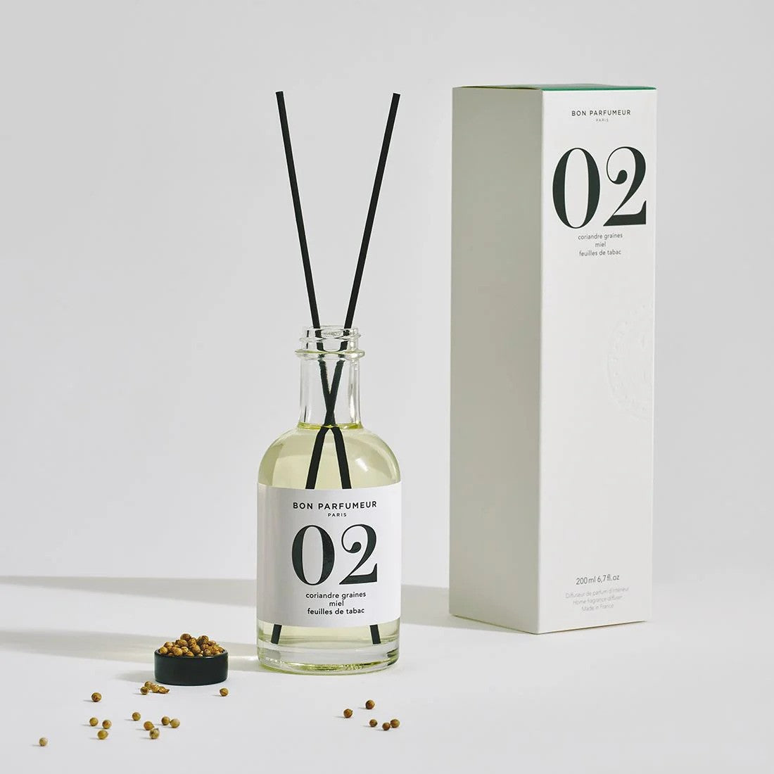 Bon Parfumeur | Diffuseur 02  02 Graines de coriandre, Miel et Feuilles de Tabac  200 ml