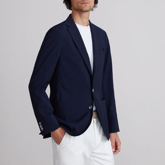EMANUEL BERG | Le veston Seersucker 2-boutons D-Constructed - Marine
