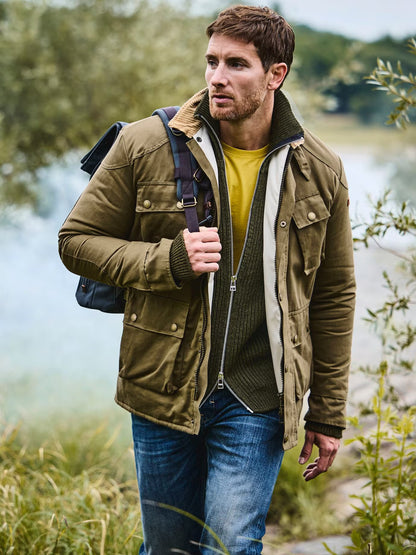 Peregrine | Le Cardigan ''Fisherman'' en laine mérinos - Olive