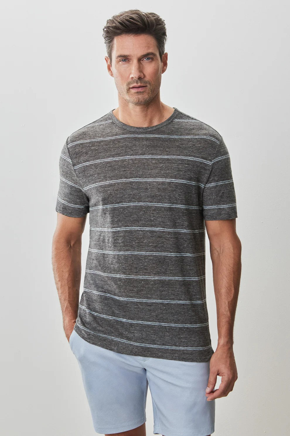 Robert Barakett | le T-shirt ''Folsom'' à rayures en mélange de lin - Gris charcoal
