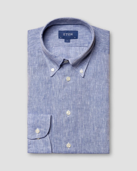 Eton | Chemise à col boutonné en lin Slim Fit - Bleu moyen