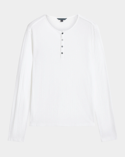 John Varvatos |  Henley texturé à manches longues ''Walden'' - Blanc