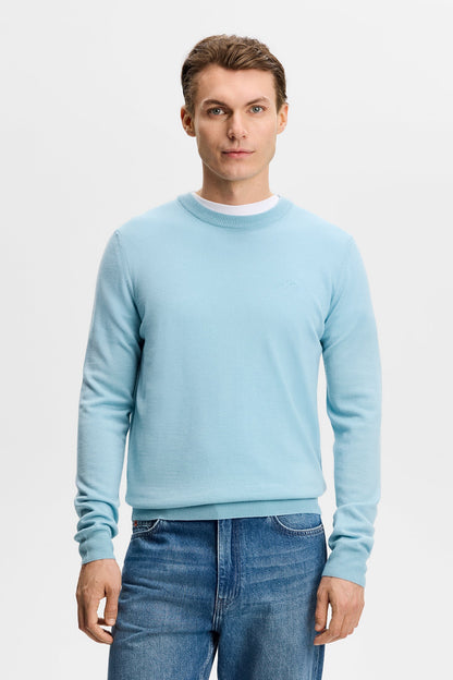 Le pull à col rond ''Keane'' en laine mérinos - Bleu