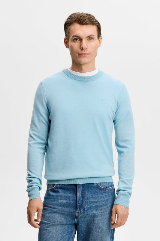 Le pull à col rond ''Keane'' en laine mérinos - Bleu