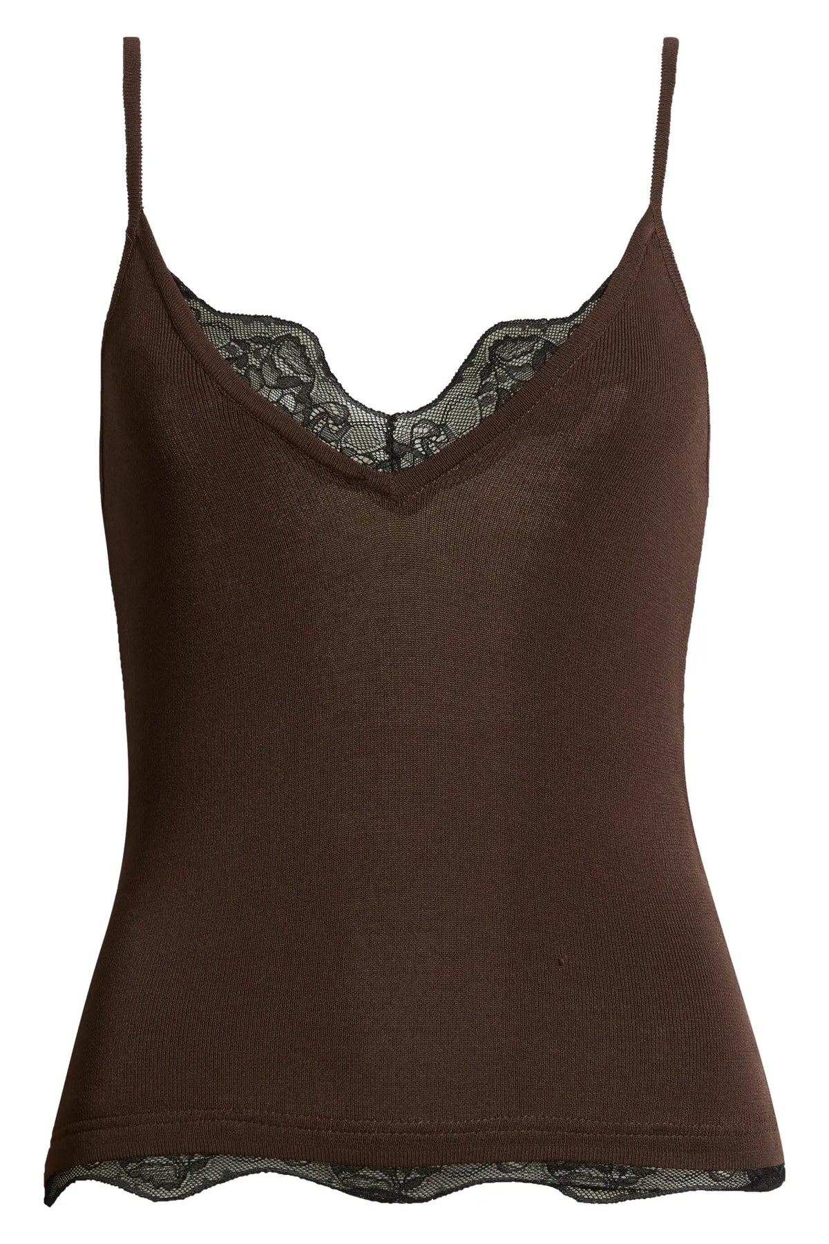 Dèluc | Camisole avec bordure en dentelle 'Television' | Chocolat