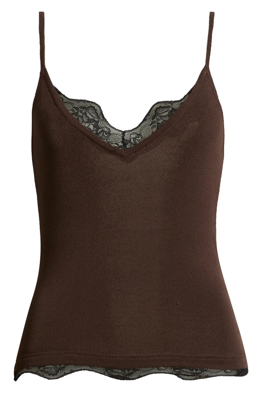 Dèluc | Camisole avec bordure en dentelle 'Television' | Chocolat