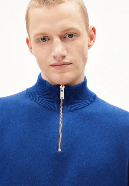 ARMEDANGELS | Pull demi-zip en coton - Bleu Lapis