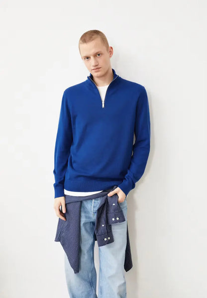 ARMEDANGELS | Pull demi-zip en coton - Bleu Lapis