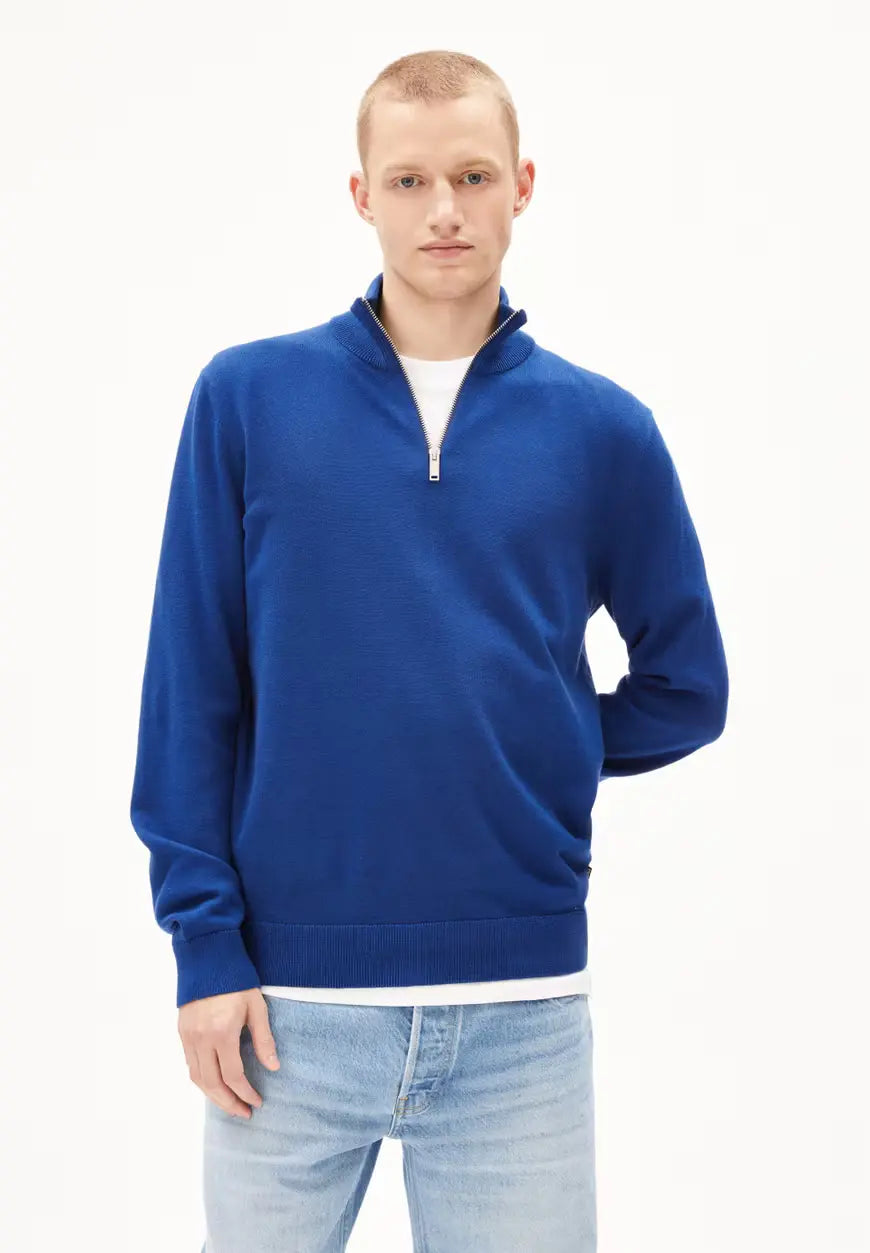 ARMEDANGELS | Pull demi-zip en coton - Bleu Lapis