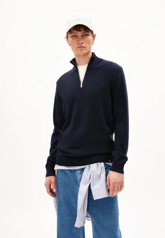 ARMEDANGELS | Pull demi-zip "FAABES" - Bleu Nuit