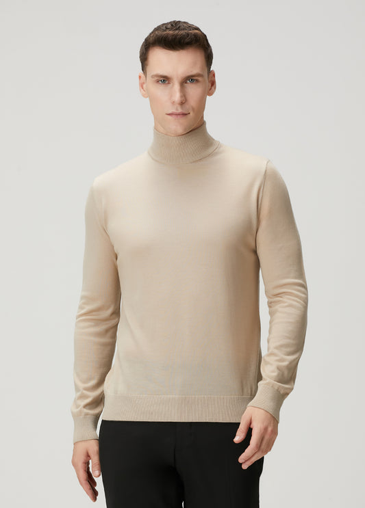 Pal Zileri | Pull à col montant en laine, coupe classique  - Beige