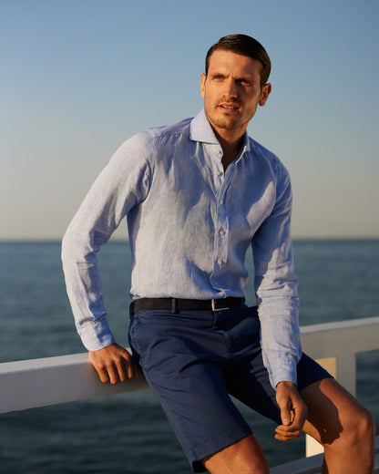 EMANUEL BERG | Chemise ''Harvard'' en lin- Bleu clair