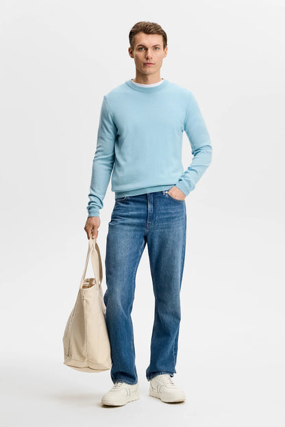 Le pull à col rond ''Keane'' en laine mérinos - Bleu