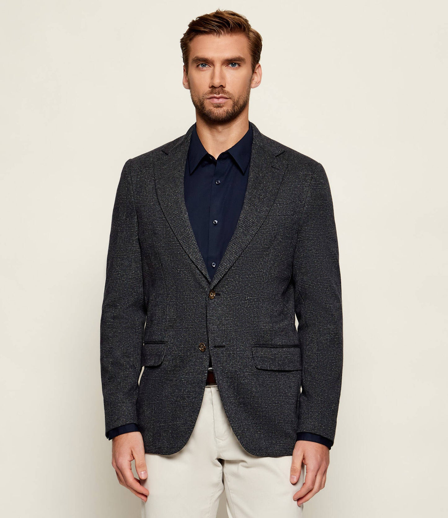 SAND Copenhagen | Blazer en jersey à carreaux Glen « Star Easy 6969 » - Bleu/gris 180