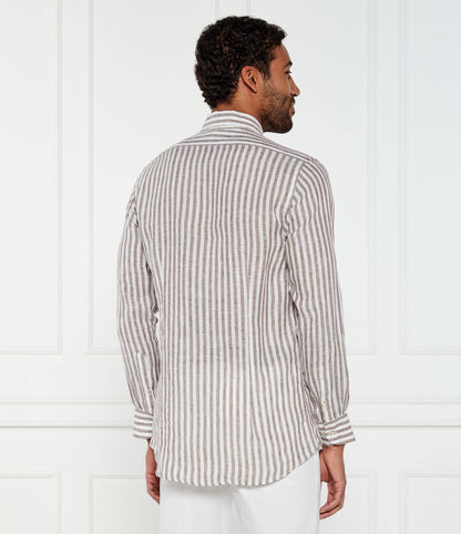 SAND Copenhagen  | Chemise en lin ''8104 State soft '' - Rayures marron