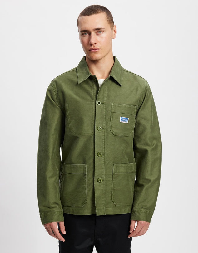 Deus Ex Machina | Veste chemise en satin de coton ''Chore'' - Vert cyprès