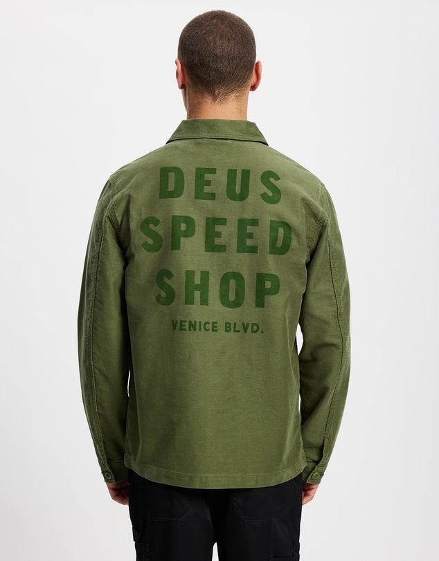 Deus Ex Machina | Veste chemise en satin de coton ''Chore'' - Vert cyprès