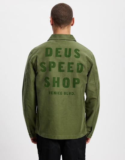 Deus Ex Machina | Veste chemise en satin de coton ''Chore'' - Vert cyprès